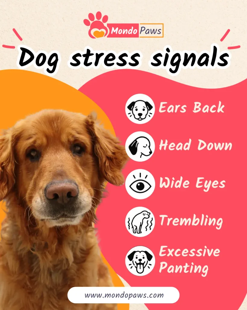 Dog showing stress signals with whale eye and tucked tail